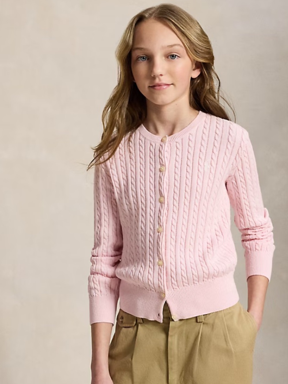 Polo Ralph Lauren Girls' Pink Cable-Knit Button Cardigan NWT Sz 12/14